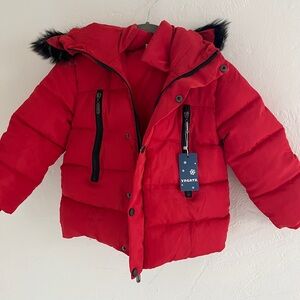 4T/5T Red Puffer Jacket with Black Fur Trim